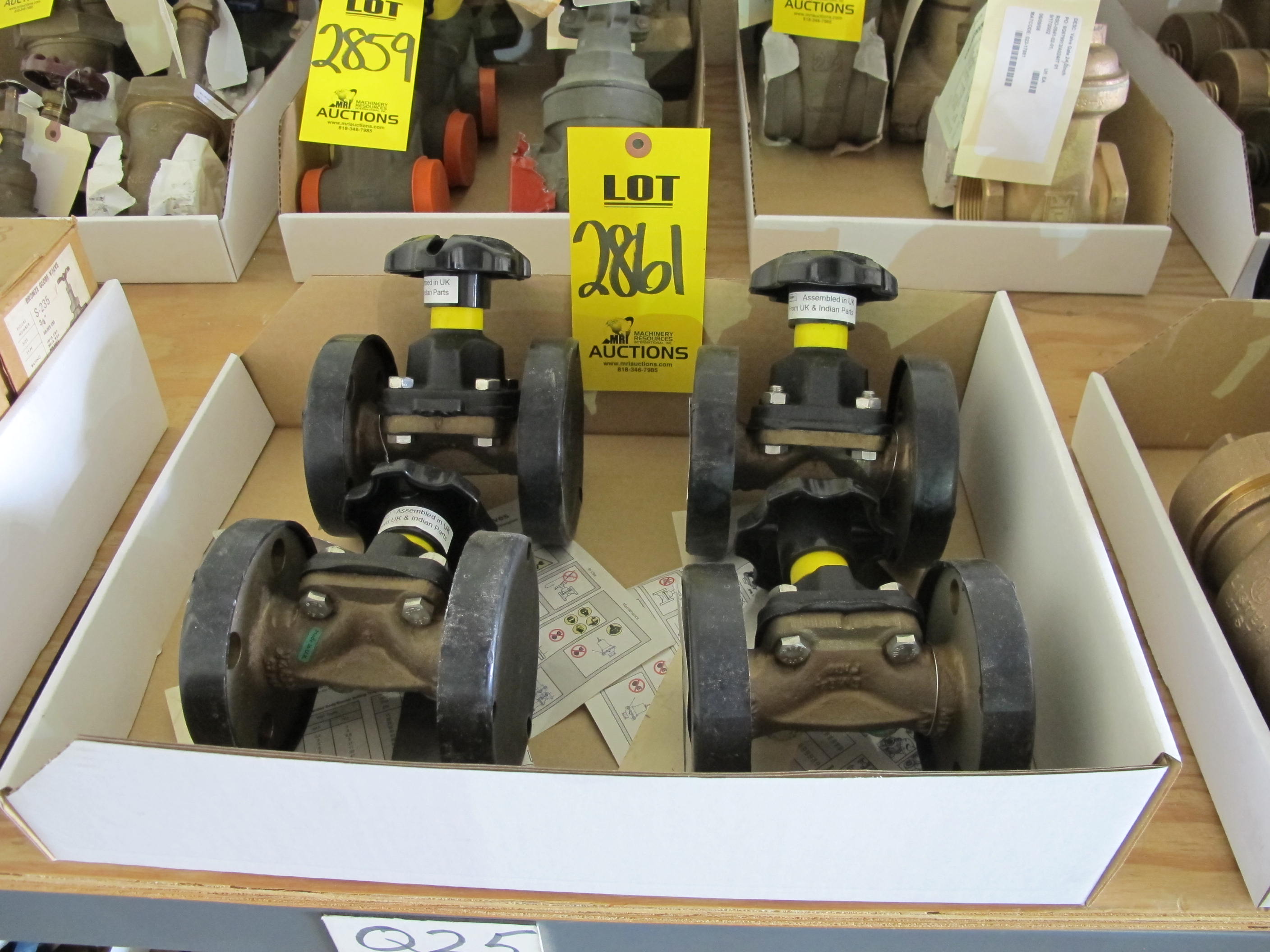 LOT (4) VALVES, DIAPHRAGM TYPE, 1" SIZE, 150 LB, 90 LB/104 DEGREE F RATING, COPPER ALLOY MATERIAL, FLANGED, FLAT FACE CONNECTIONS, WEIRSTYLE, GRADE T DIAPHRAGM TRIM, HANDWHEEL OPERATOR. PART # 3303-11-HT (W-51) LOADING & HANDLING FEE $5-